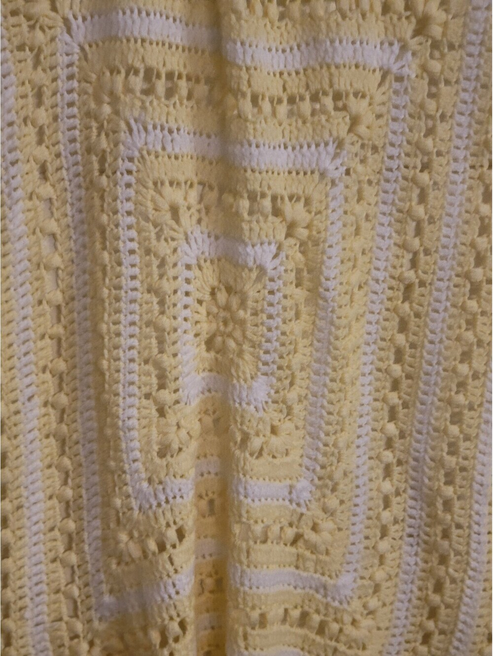 Hand Crochet Baby Blanket 54x44  Yellow White Handmade